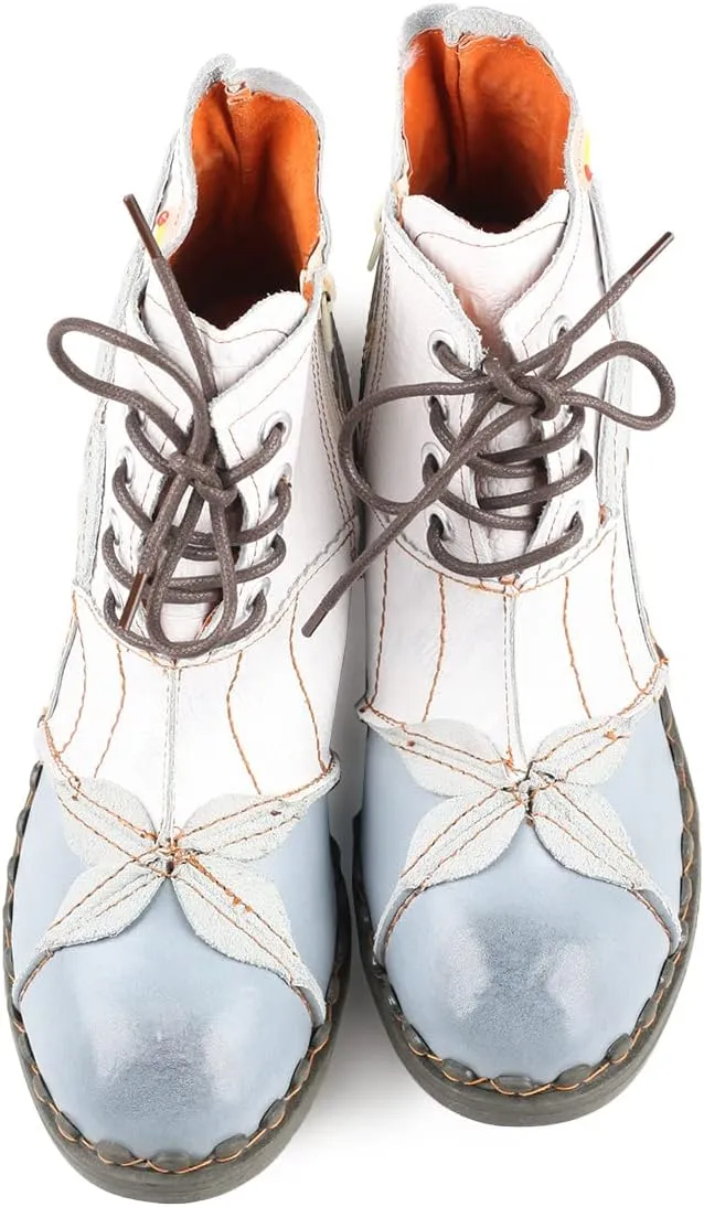 Women Shoes Patchwork Washed Leather Shoes Lace-up Women's Ankle Boots
