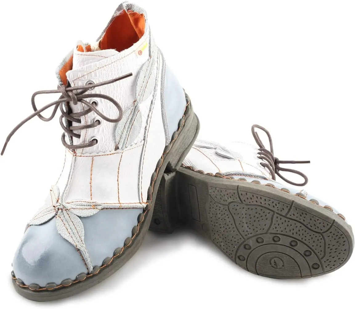 Women Shoes Patchwork Washed Leather Shoes Lace-up Women's Ankle Boots