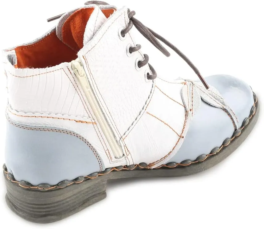 Women Shoes Patchwork Washed Leather Shoes Lace-up Women's Ankle Boots