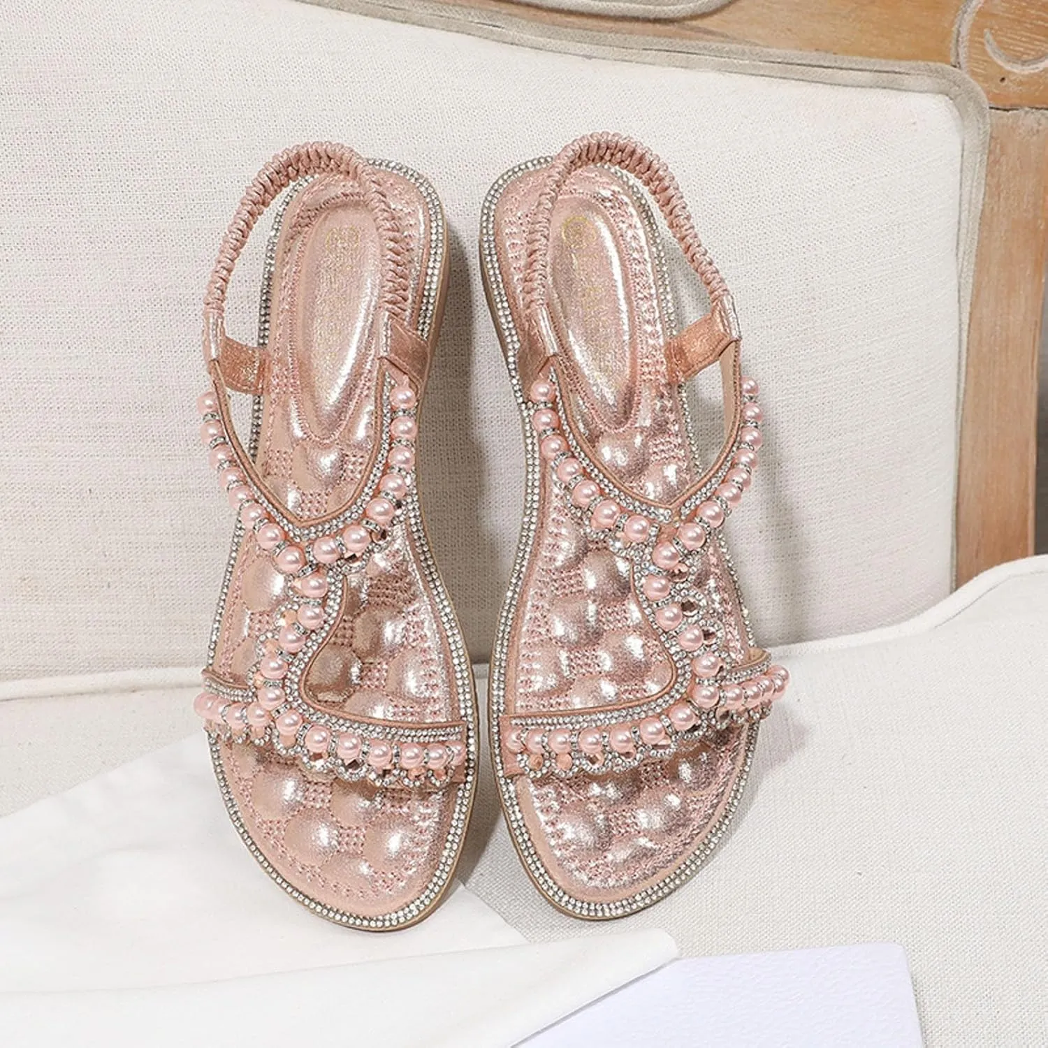 Women Shoes Thick Sole Wedge Sandals Fashion Pearl Outdoor Beach Bohemian Sandals Sandals for Women Sexy