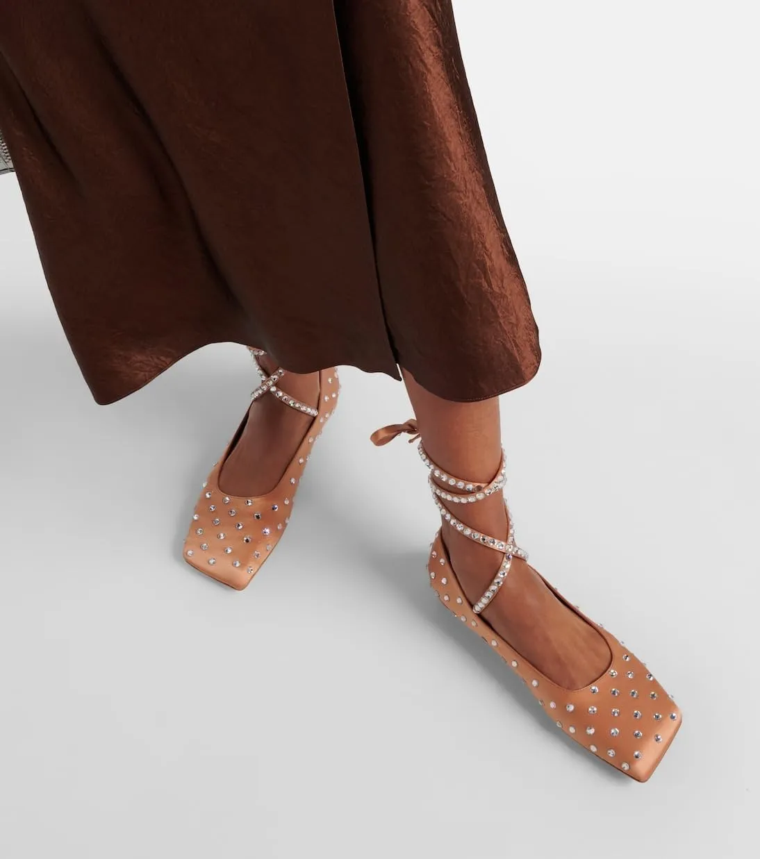 Women's Ballet Flats Ankle Strap Ballerina Flats Rhinestone Lace Up Square Toe Gliter Loafers Dressy Casual Flats for Wedding Party