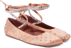 Women's Ballet Flats Ankle Strap Ballerina Flats Rhinestone Lace Up Square Toe Gliter Loafers Dressy Casual Flats for Wedding Party