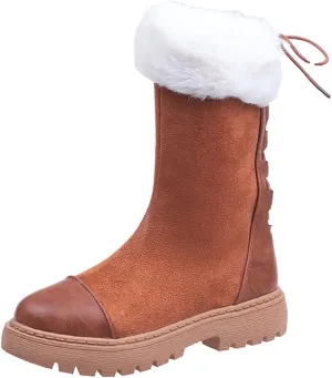 Womens Boots Chunky Fur Mid Heels Women Boots Shoes Winter Lace-up Boots Ankle Platform Snow Fashion Designer Ladies
