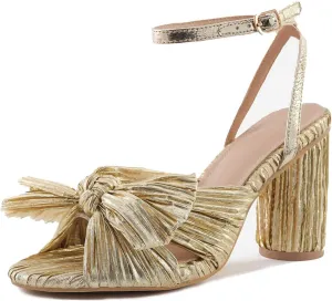 Women's Bow Knot Heeled Sandals Open Toe High Block Ankle Strap Chunky Heels Bride Sandals for Wedding Shoes