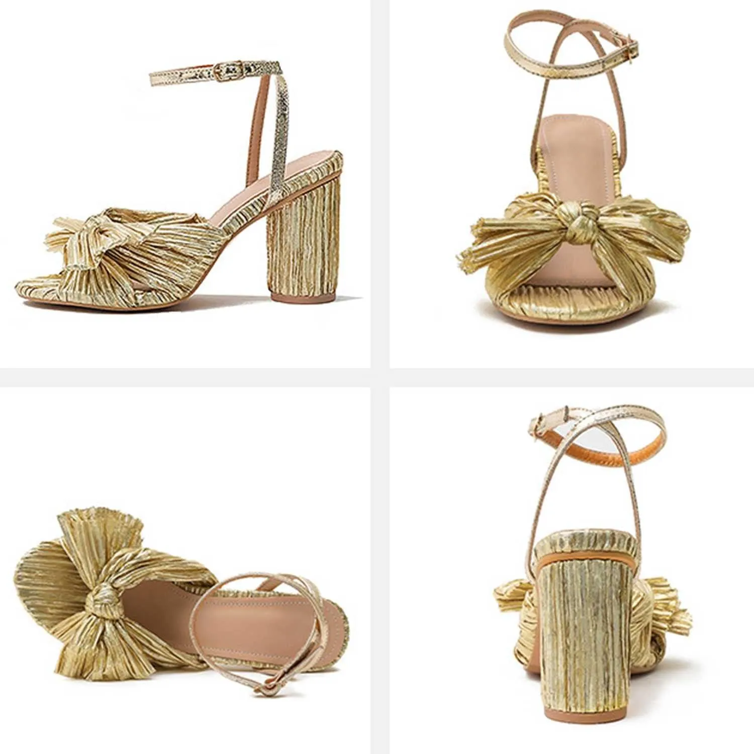 Women's Bow Knot Heeled Sandals Open Toe High Block Ankle Strap Chunky Heels Bride Sandals for Wedding Shoes