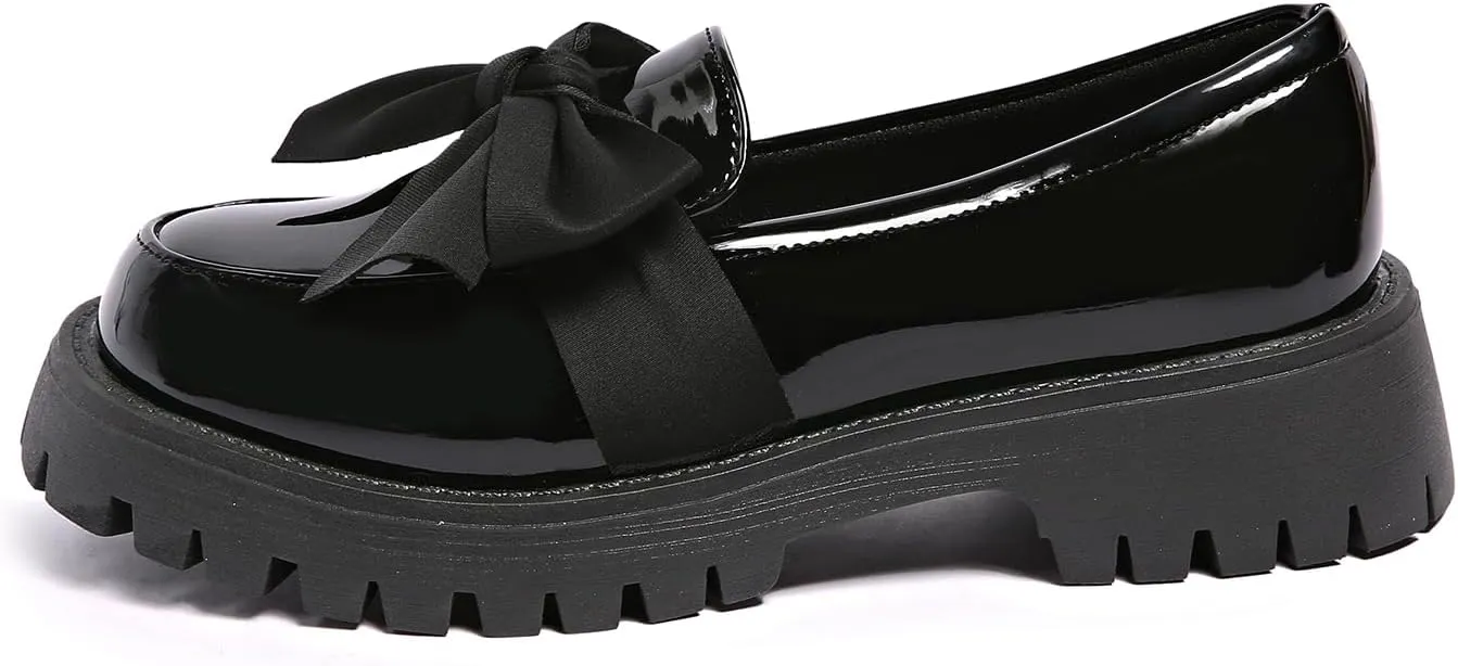 Women's Bow Platform Loafers - Spring Slip-On Chunky Heel Shoes for Business Casual, Office Work & Everyday Wear