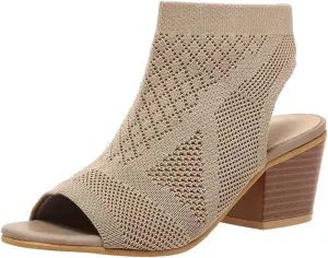 Women's Braided Fish Mouth Sandals Ribbed Knit High Elastic Shoes Heels Revealing Trendy Sandal Solid Wedge Shoe