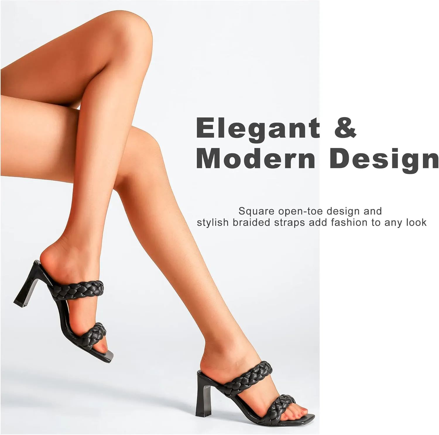 Women's Braided Heeled Sandals Fashion Square Toe Heels Block Chunky Heel Mules Slip On Dress Sexy Backless Summer High Heels Slipper