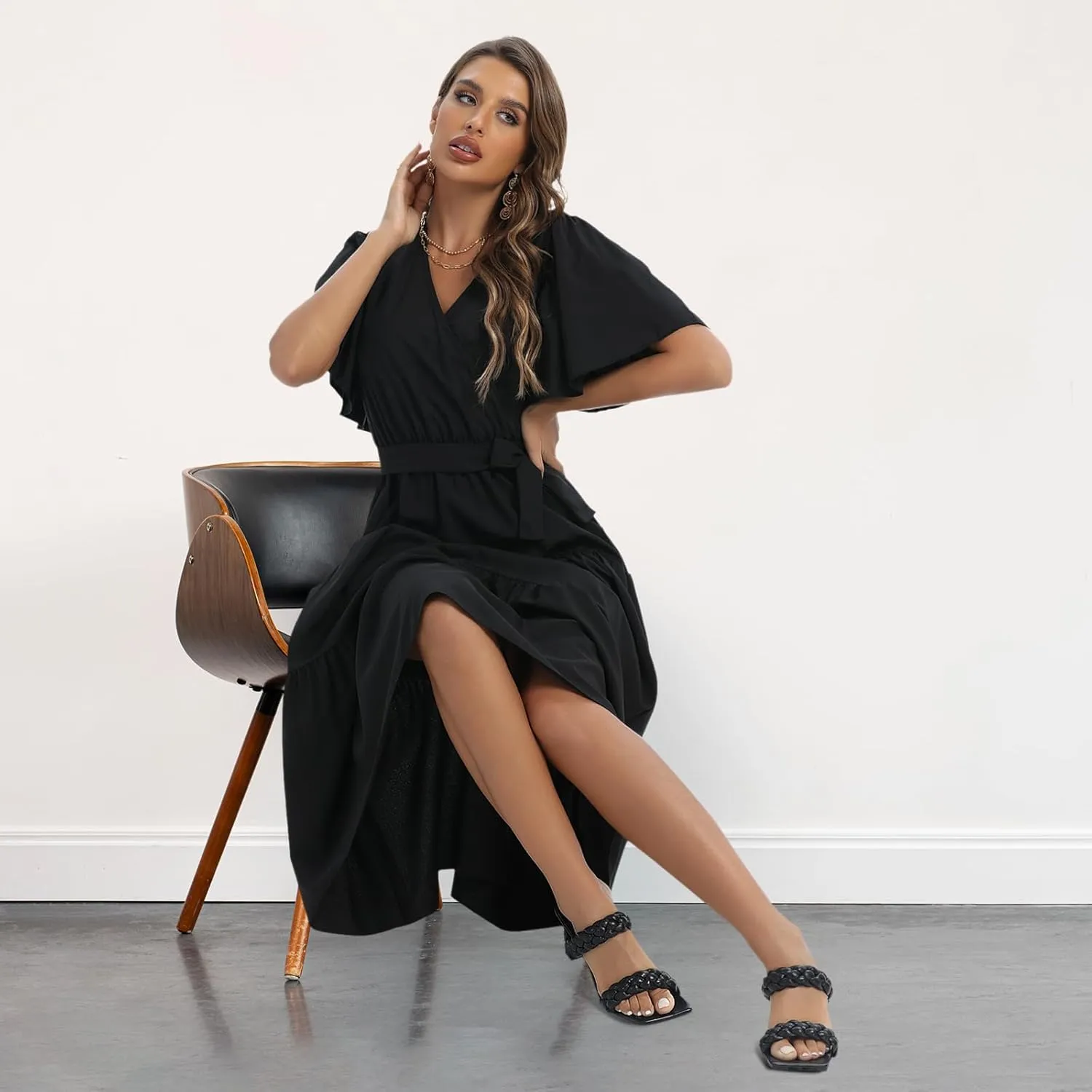 Women's Braided Heeled Sandals Fashion Square Toe Heels Block Chunky Heel Mules Slip On Dress Sexy Backless Summer High Heels Slipper