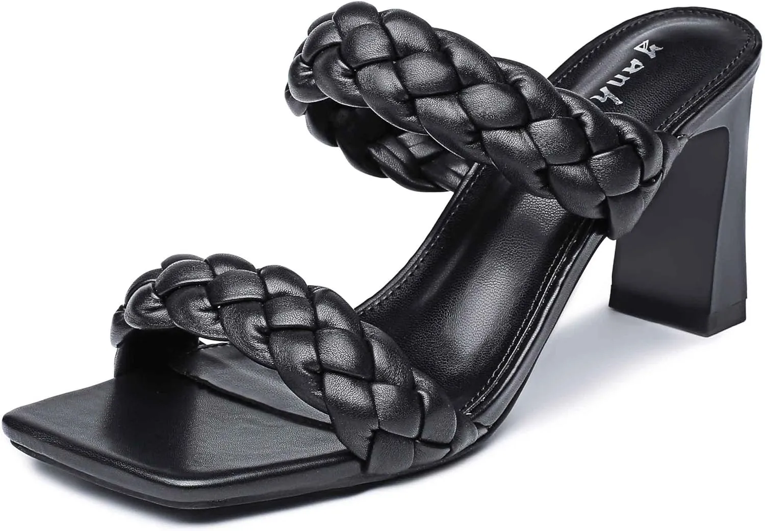 Women's Braided Heeled Sandals Fashion Square Toe Heels Block Chunky Heel Mules Slip On Dress Sexy Backless Summer High Heels Slipper