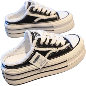 Women's Canvas Platform Mules Slip On Platform Sneakers for Women Comfortable Canvas Slip On Shoes Chunky Sneakers