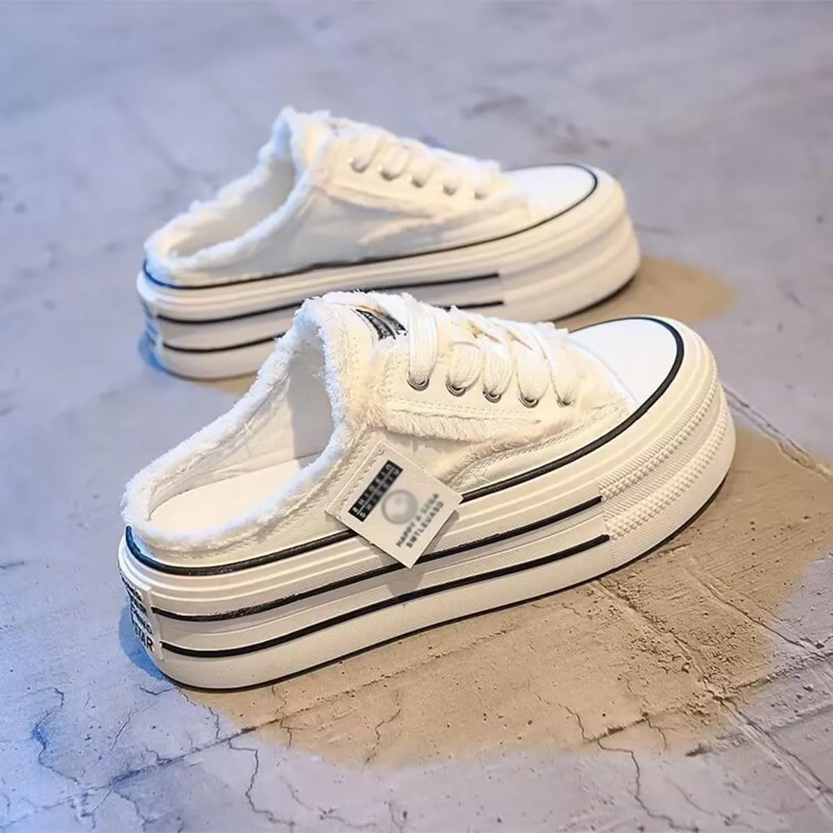 Women's Canvas Platform Mules Slip On Platform Sneakers for Women Comfortable Canvas Slip On Shoes Chunky Sneakers