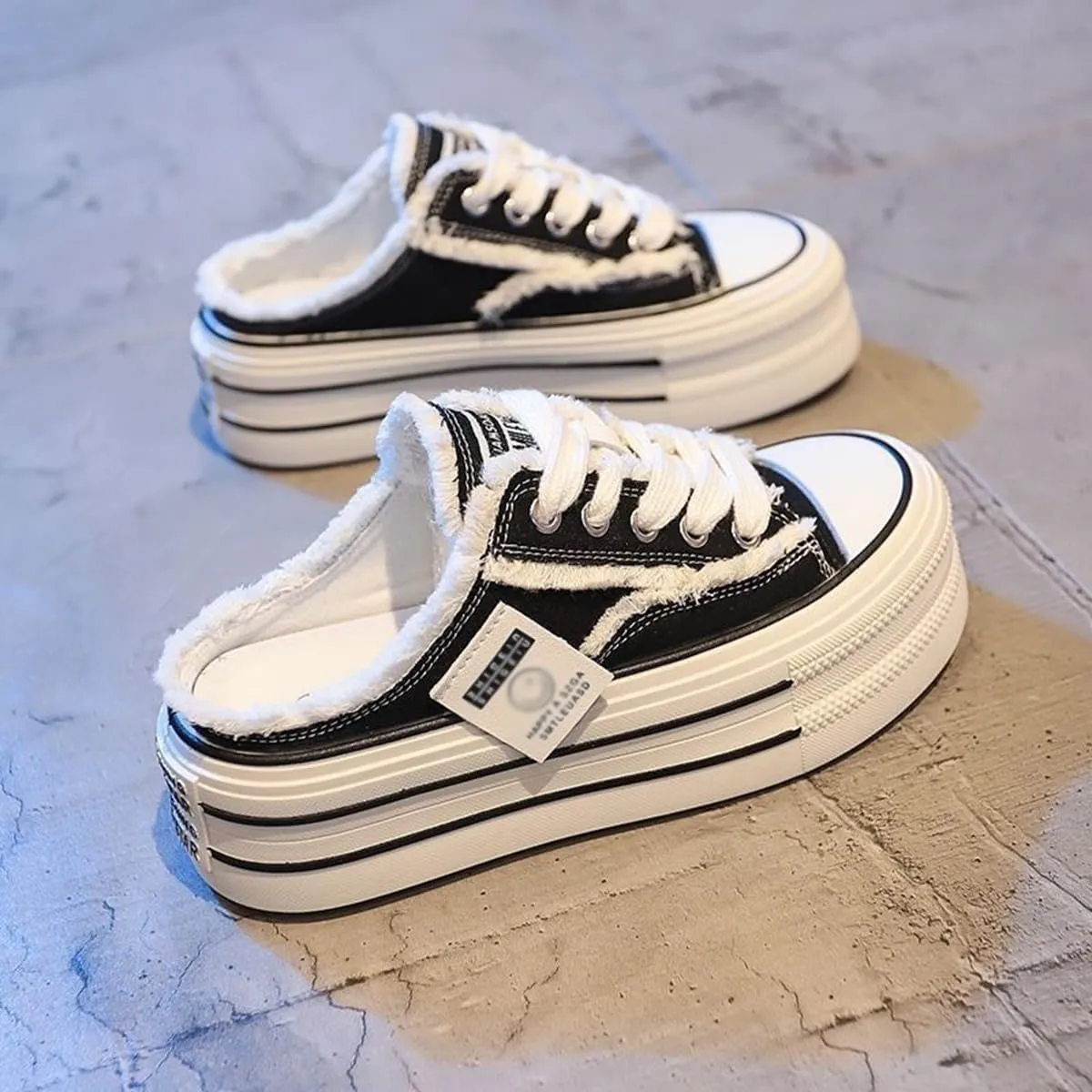 Women's Canvas Platform Mules Slip On Platform Sneakers for Women Comfortable Canvas Slip On Shoes Chunky Sneakers