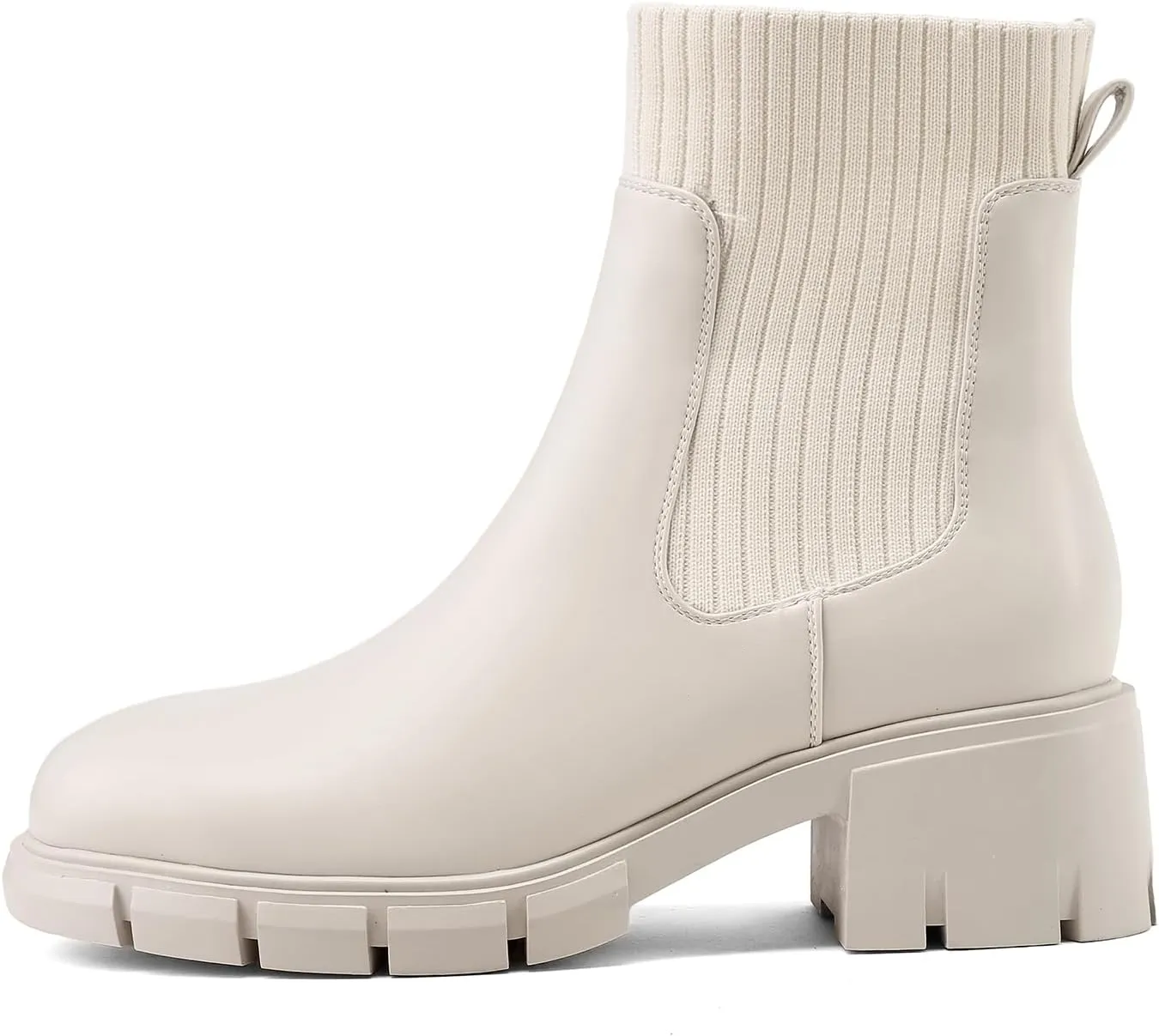 Women's Chelsea Boots, Elasticated Platform Ankle Boots with Block Heel Lug Sole Winter Bootie for Outdoor Home Dates