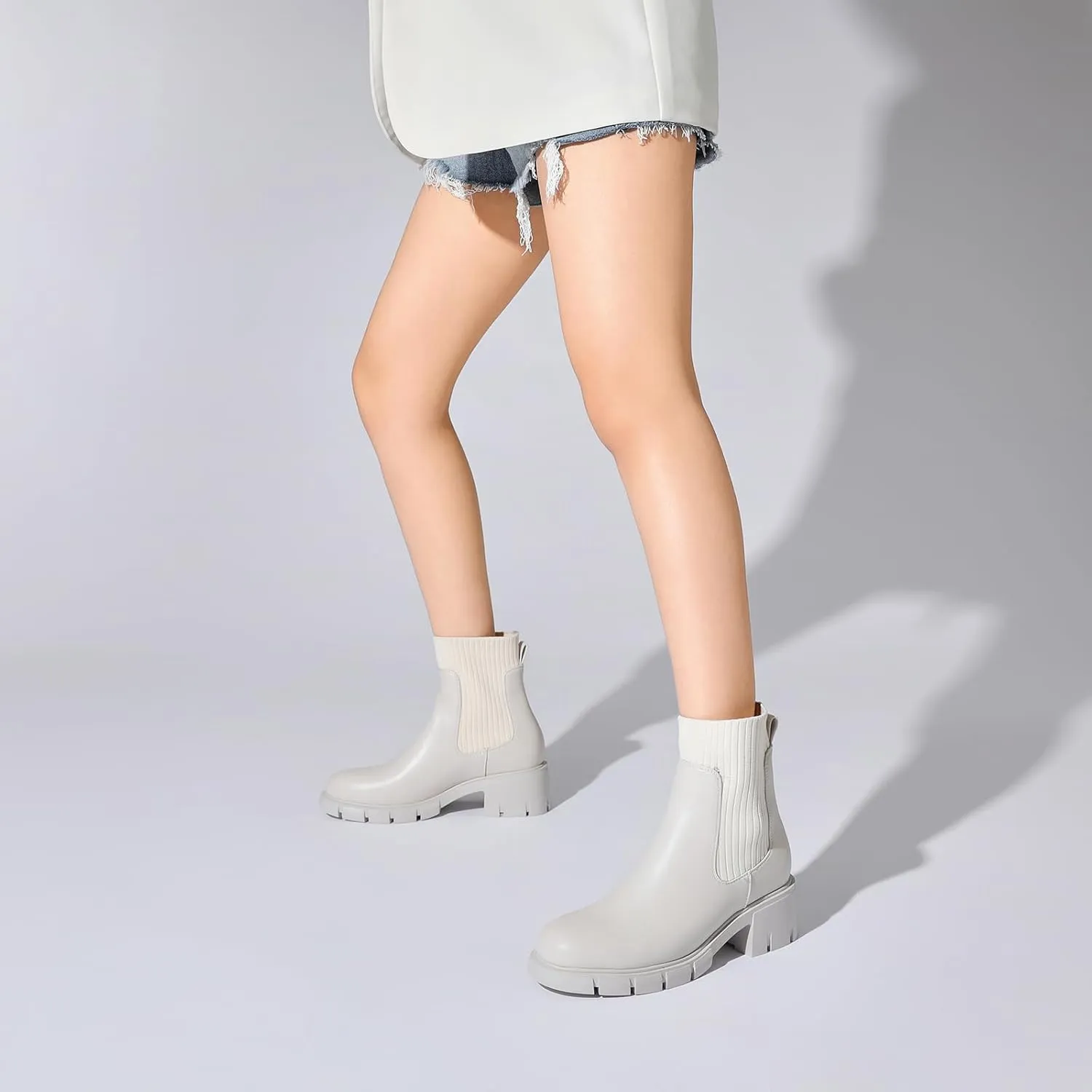 Women's Chelsea Boots, Elasticated Platform Ankle Boots with Block Heel Lug Sole Winter Bootie for Outdoor Home Dates