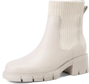 Women's Chelsea Boots, Elasticated Platform Ankle Boots with Block Heel Lug Sole Winter Bootie for Outdoor Home Dates