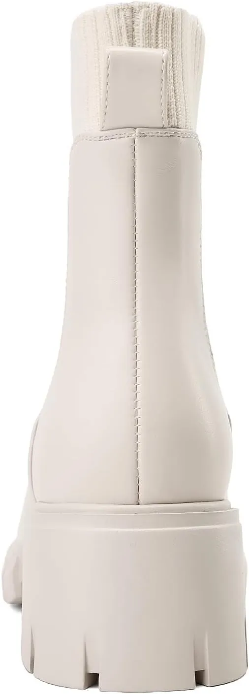 Women's Chelsea Boots, Elasticated Platform Ankle Boots with Block Heel Lug Sole Winter Bootie for Outdoor Home Dates