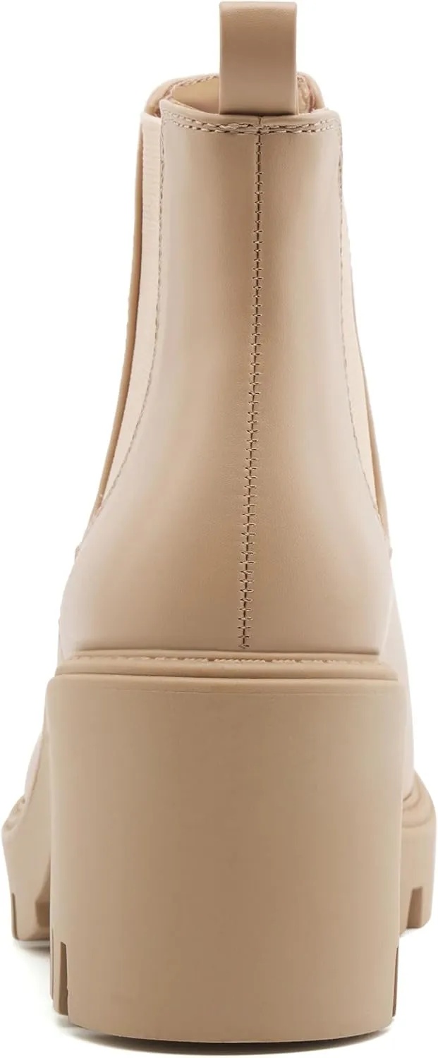 Women's Chelsea Boots Fashion Platform High Heel Ankle Booties Round Toe Casual Elastic Chunky Block Heel Boots