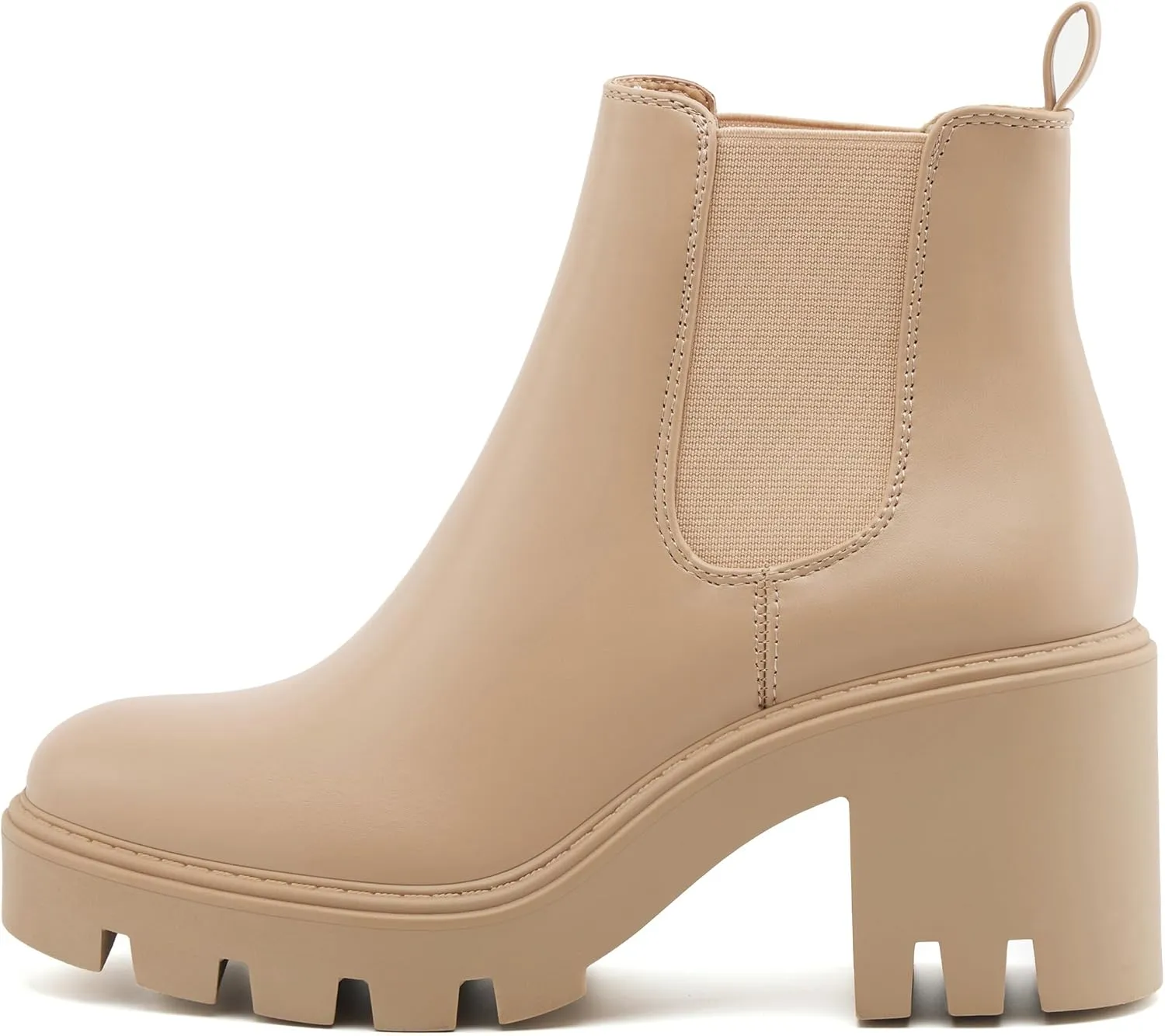 Women's Chelsea Boots Fashion Platform High Heel Ankle Booties Round Toe Casual Elastic Chunky Block Heel Boots