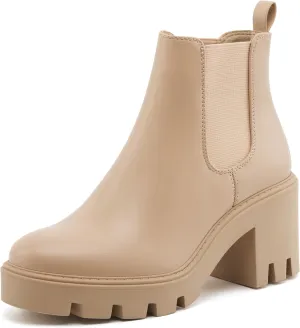 Women's Chelsea Boots Fashion Platform High Heel Ankle Booties Round Toe Casual Elastic Chunky Block Heel Boots