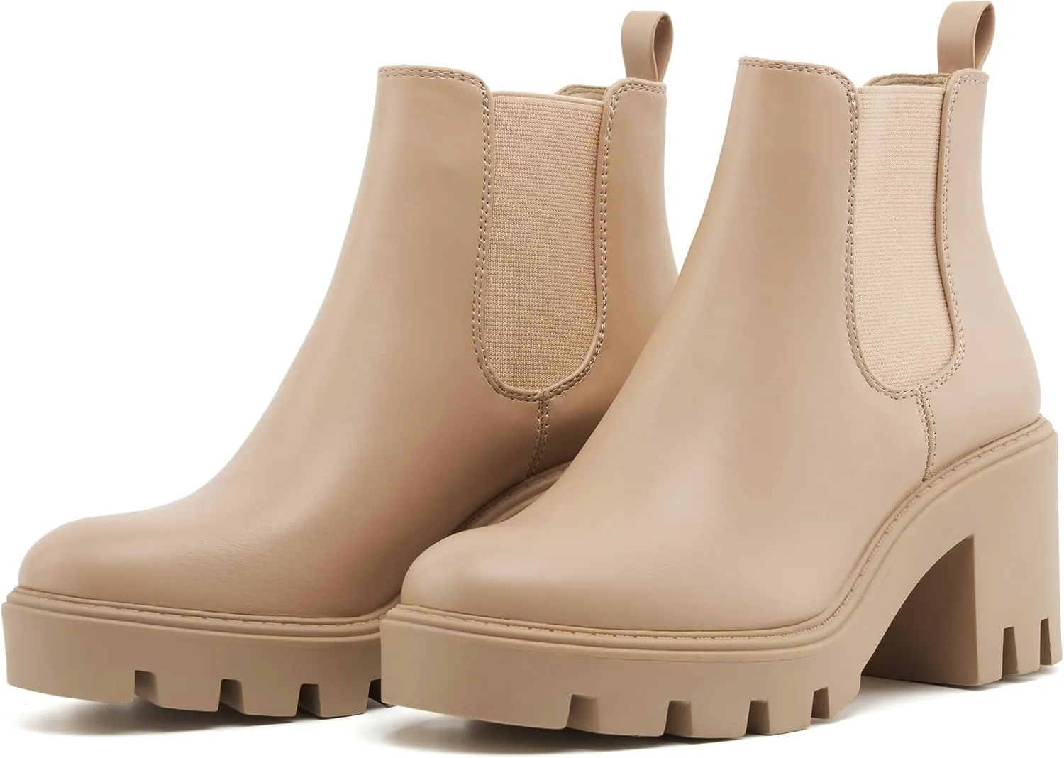 Women's Chelsea Boots Fashion Platform High Heel Ankle Booties Round Toe Casual Elastic Chunky Block Heel Boots