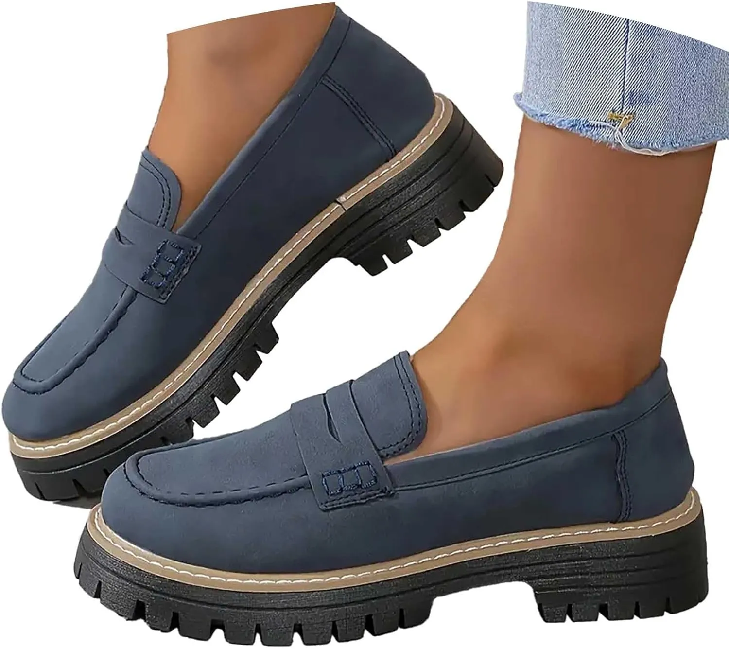 Women's Chunky Loafers Slip On Loafers Business Casual Shoes Dressy Platform Loafers Fashion Outfit Loafer Shoes