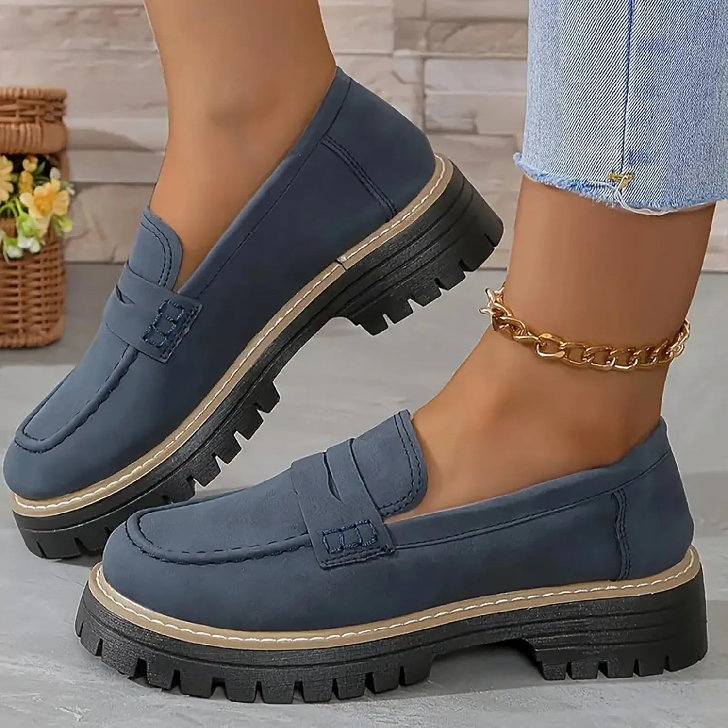 Women's Chunky Loafers Slip On Loafers Business Casual Shoes Dressy Platform Loafers Fashion Outfit Loafer Shoes