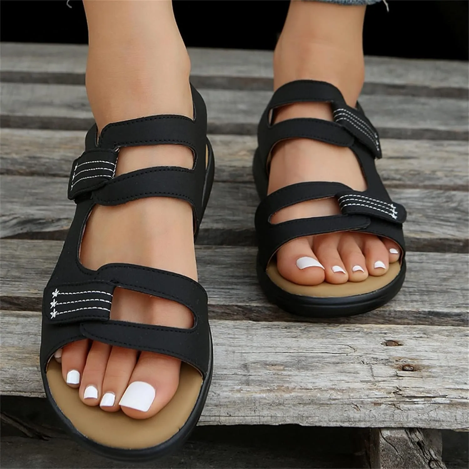 Women’s Classic Buckle Strap Sandals with Soft Sole Summer Sport Flat Sandal Hollow Out Shoes for Everyday Wear
