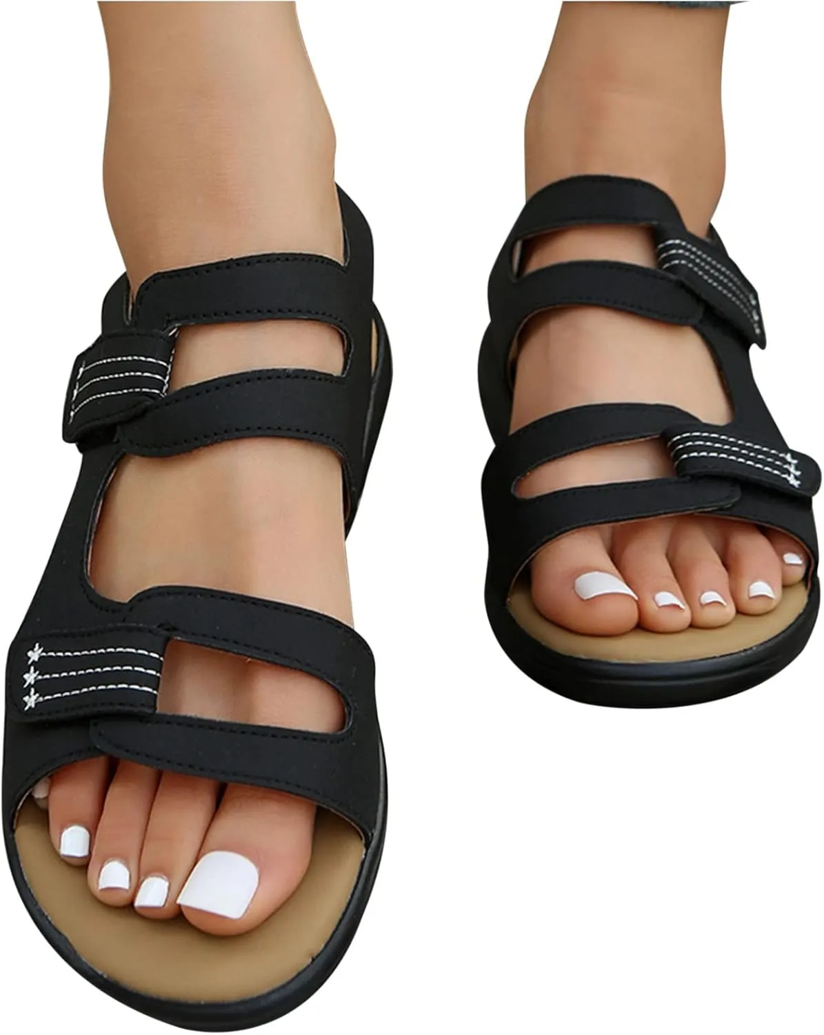 Women’s Classic Buckle Strap Sandals with Soft Sole Summer Sport Flat Sandal Hollow Out Shoes for Everyday Wear
