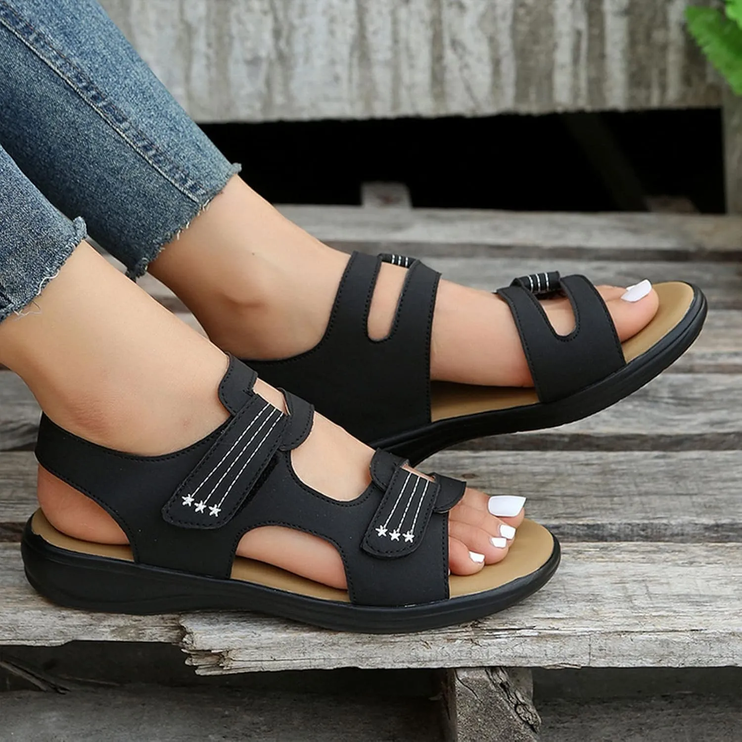Women’s Classic Buckle Strap Sandals with Soft Sole Summer Sport Flat Sandal Hollow Out Shoes for Everyday Wear