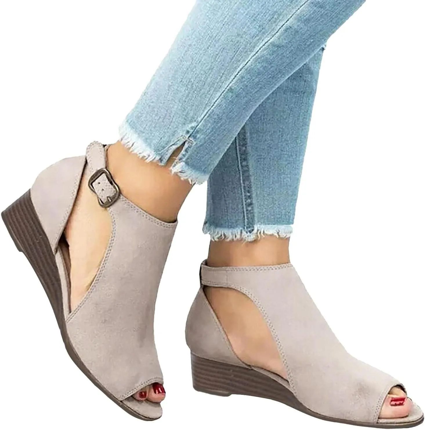 Womens Comfort Foam Back Heel Zip Peep Toe Wedge Sandals Platform Ankle Strap Closed Toe Espadrille Buckle Sandal Going Out Travel Dressy Fashion Trendy Flip Flops