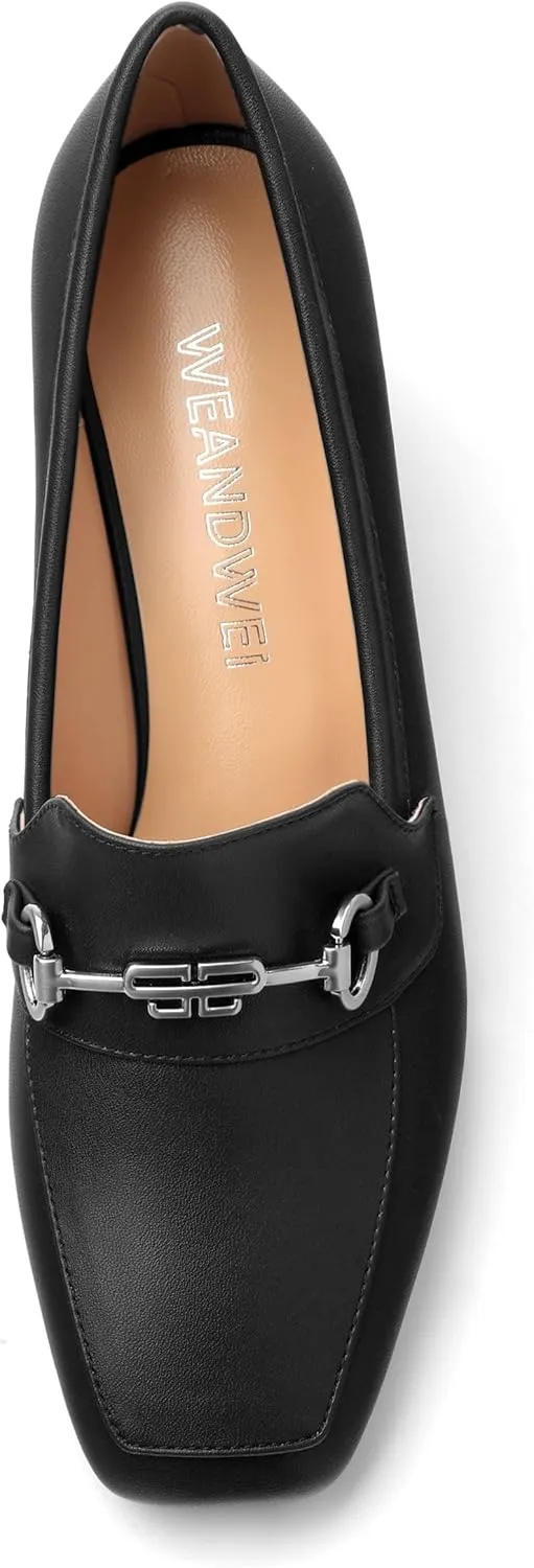 Women's Comfortable Loafers - Silver Metallic Horsebit Buckle Square Toe High Heel Shoes,Fashion Women's Pumps Shoes,Suitable for Party Dress Wedding Office