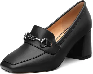 Women's Comfortable Loafers - Silver Metallic Horsebit Buckle Square Toe High Heel Shoes,Fashion Women's Pumps Shoes,Suitable for Party Dress Wedding Office