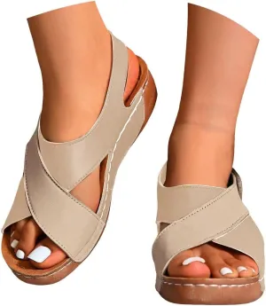Women's Contrast Color Wedge Orthopedic Sandals 2025, Womens Crisscross Strap Open Toe Summer Shoes,Comfortable Orthopedic Sandals with Arch Support for Women