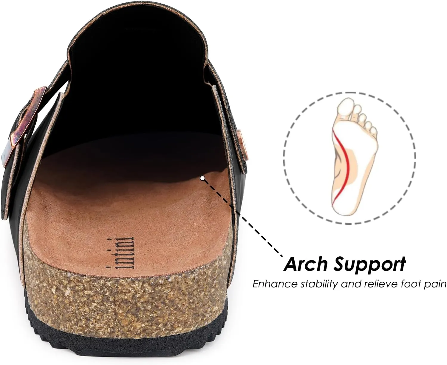 Womens Cork Footbed Clogs Mens PU Leather Mules with Arch Support Adjustable Buckle Comfort Slip On Potato Shoes Unisex Non-Slip Flat Sandals Indoor Outdoor