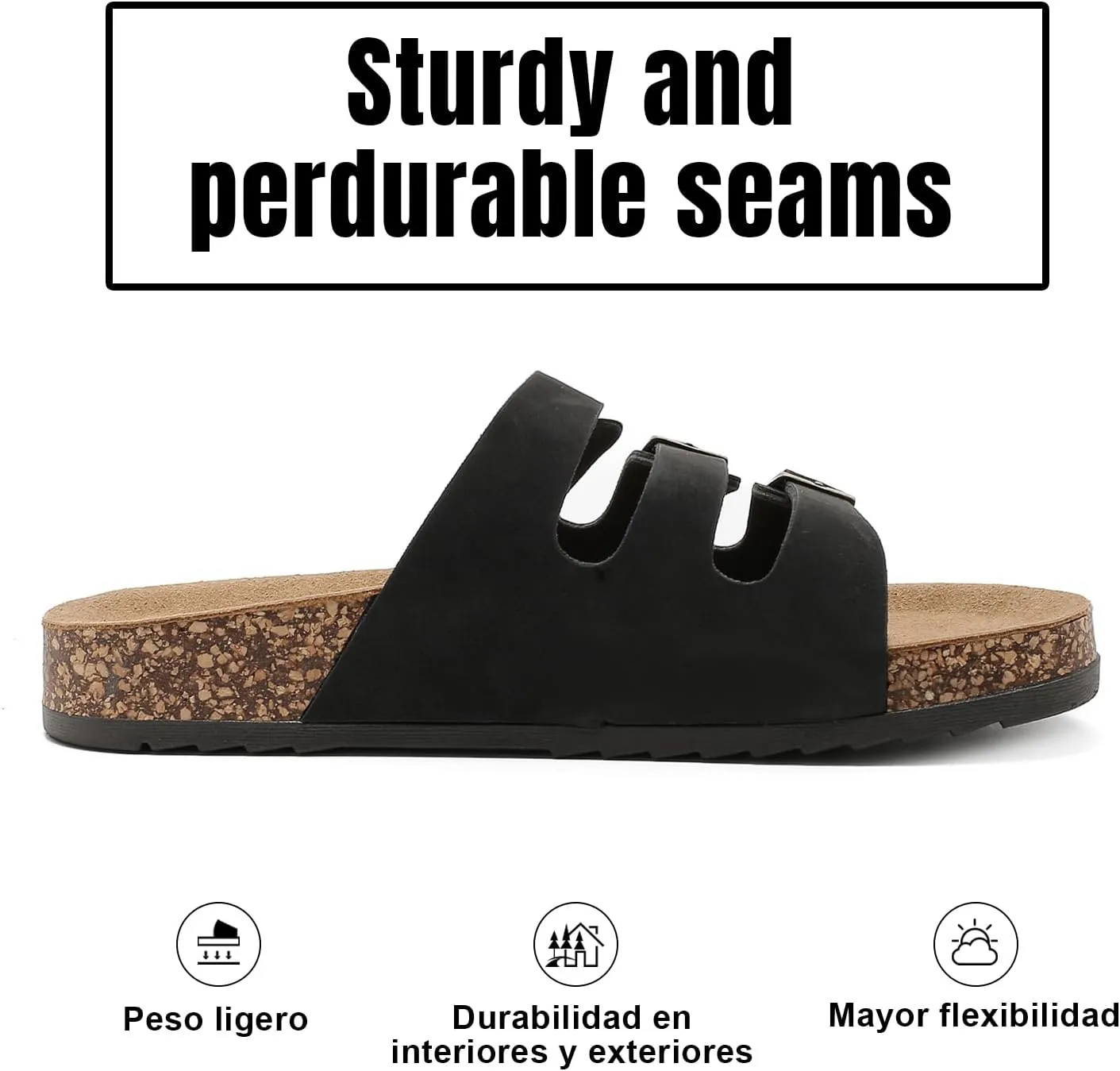 Women's Cork Footbed Sandals, Mens Open Toe Slides with Adjustable Buckle Comfort Slip On Slippers for Summer