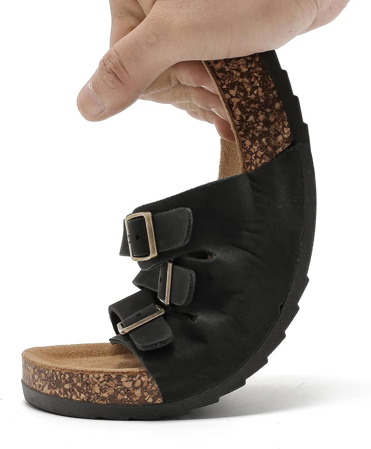 Women's Cork Footbed Sandals, Mens Open Toe Slides with Adjustable Buckle Comfort Slip On Slippers for Summer