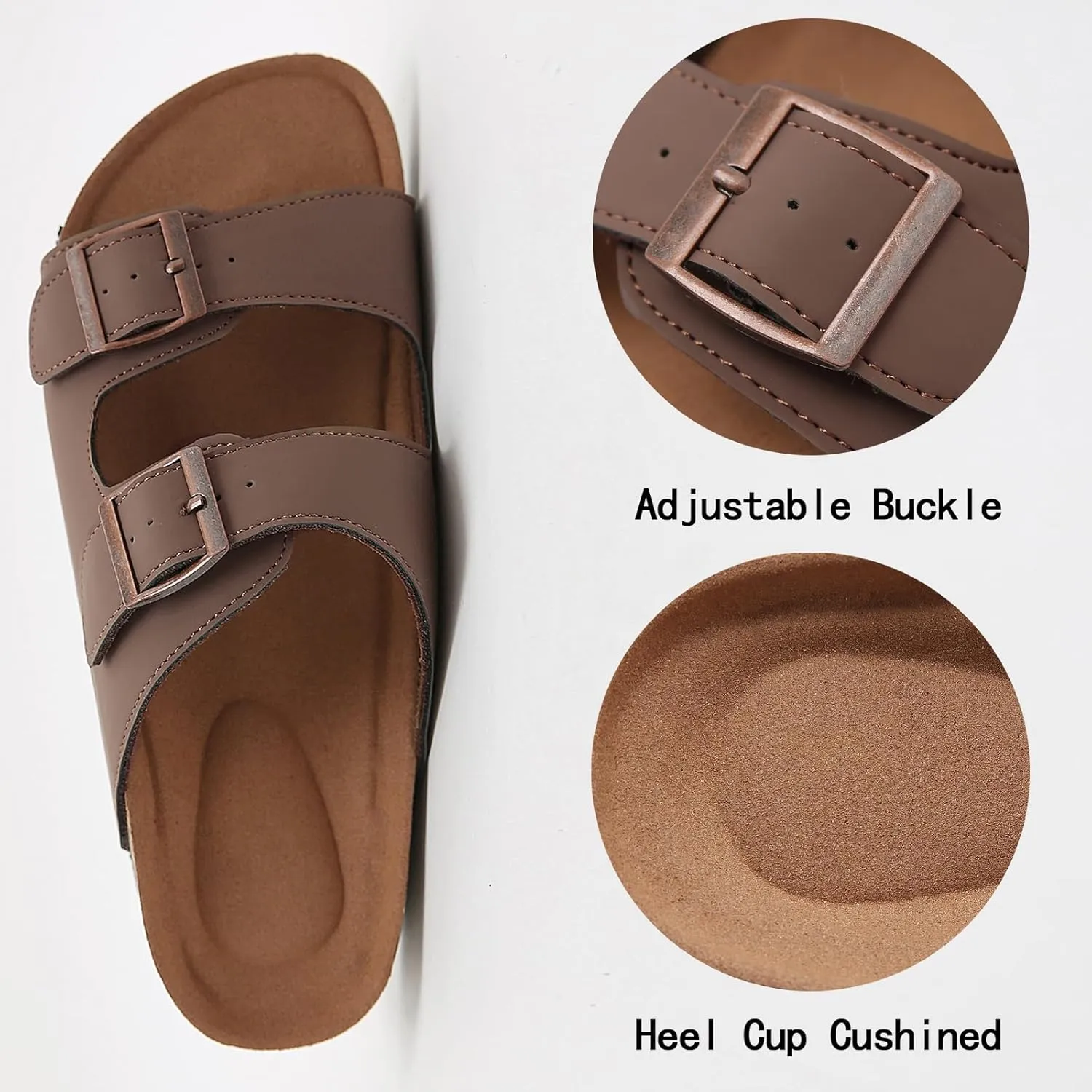 Womens Cork Footbed Slide Sandals, Open Toe Slides Sandals Adjustable Buckle Summer Beach Sandals with Arch Support