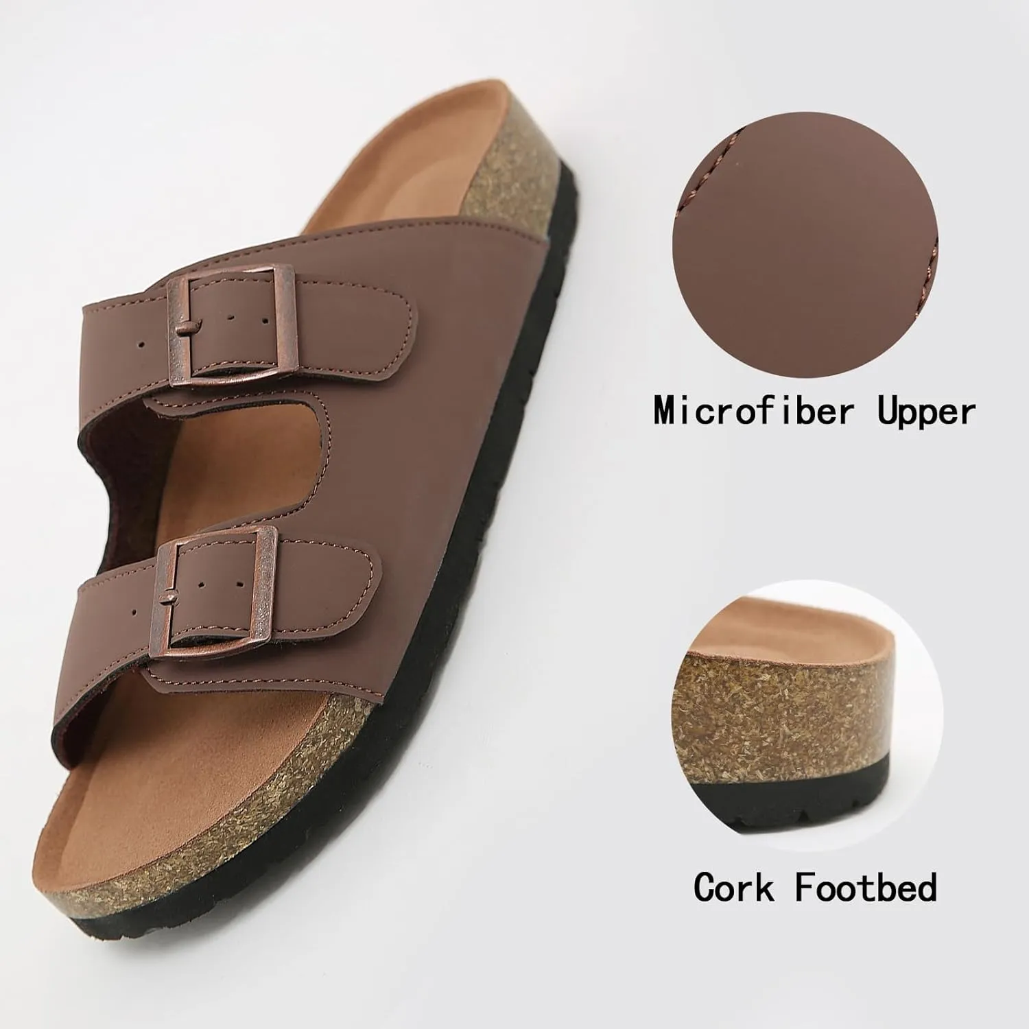 Womens Cork Footbed Slide Sandals, Open Toe Slides Sandals Adjustable Buckle Summer Beach Sandals with Arch Support