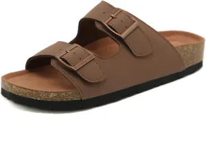 Womens Cork Footbed Slide Sandals, Open Toe Slides Sandals Adjustable Buckle Summer Beach Sandals with Arch Support