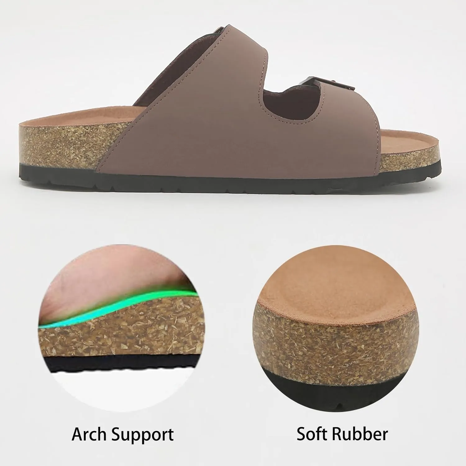 Womens Cork Footbed Slide Sandals, Open Toe Slides Sandals Adjustable Buckle Summer Beach Sandals with Arch Support