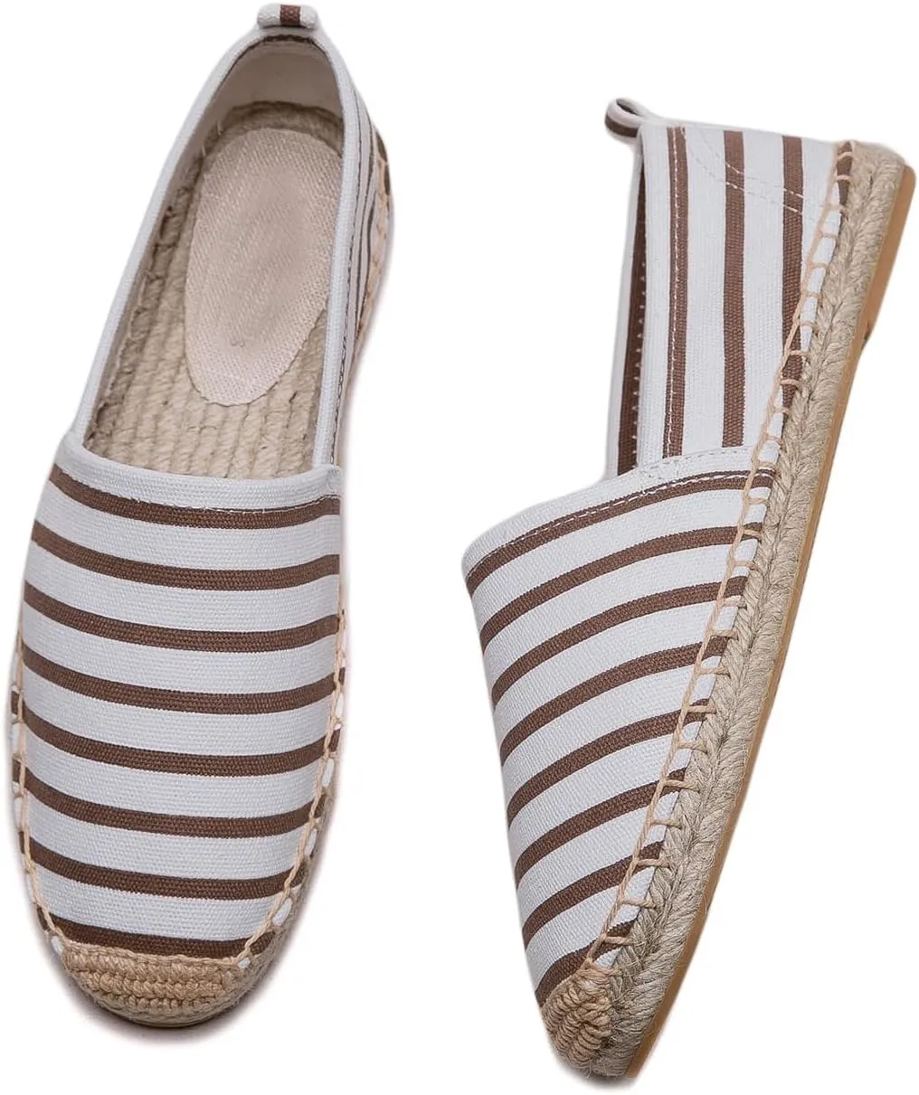 Women's Espadrilles Loafers Closed Toe Comfortable Canvas Flats Slip-on Spring Casual Espadrille Sole Flat Shoes