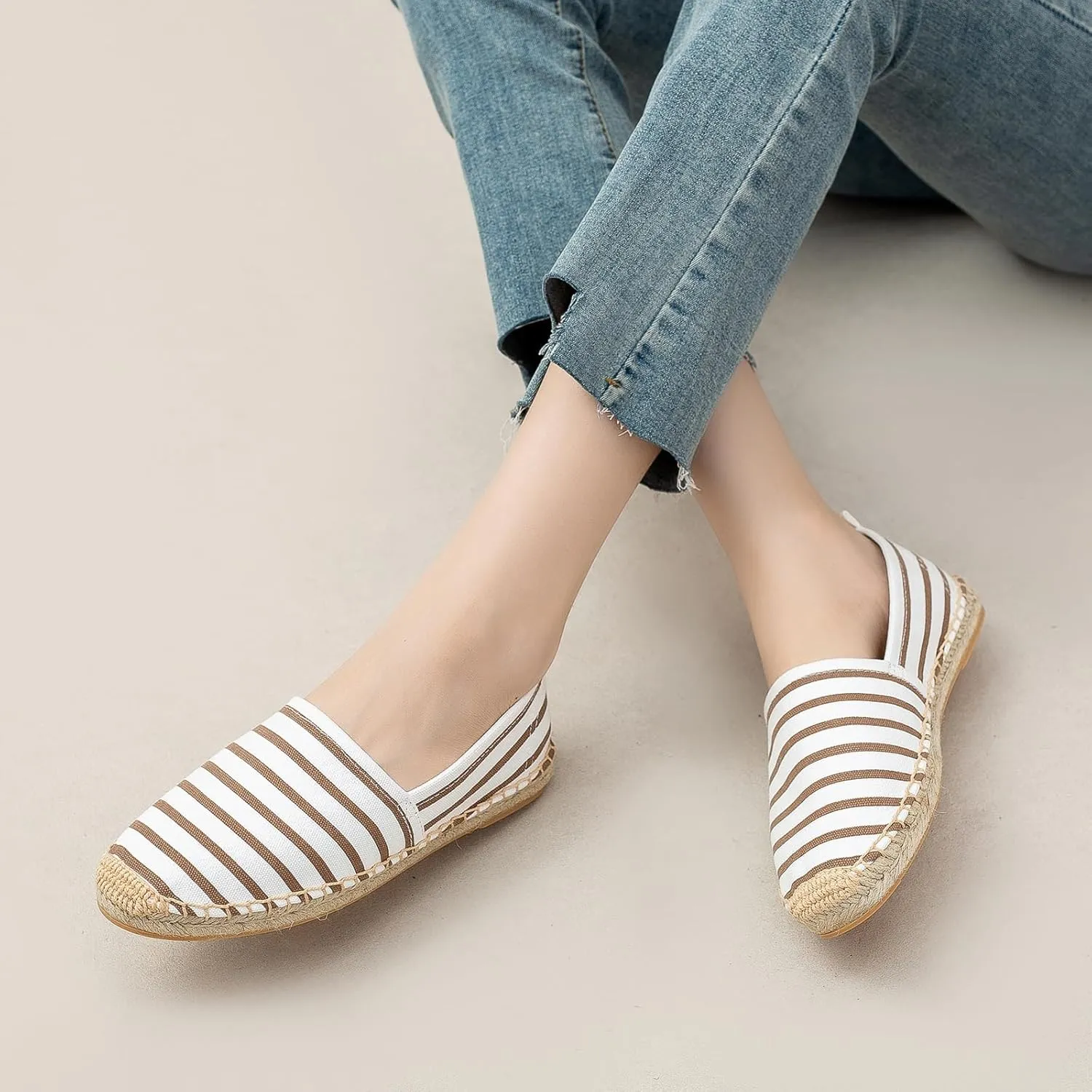 Women's Espadrilles Loafers Closed Toe Comfortable Canvas Flats Slip-on Spring Casual Espadrille Sole Flat Shoes