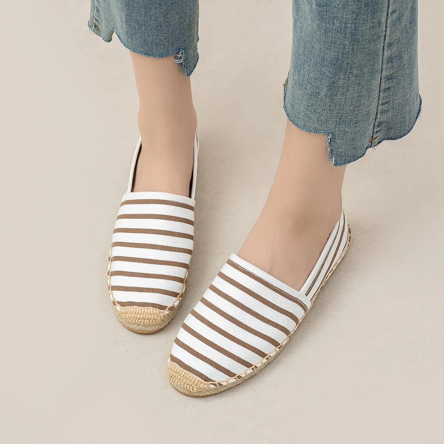 Women's Espadrilles Loafers Closed Toe Comfortable Canvas Flats Slip-on Spring Casual Espadrille Sole Flat Shoes