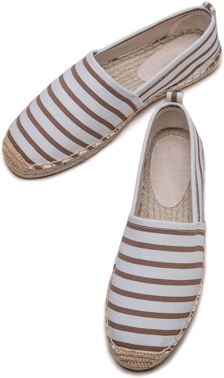 Women's Espadrilles Loafers Closed Toe Comfortable Canvas Flats Slip-on Spring Casual Espadrille Sole Flat Shoes