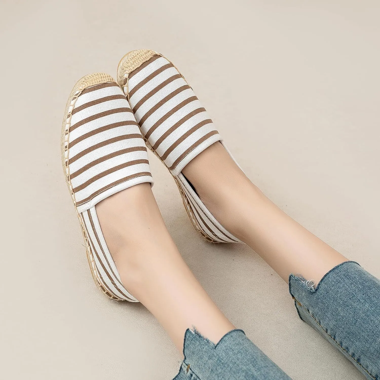 Women's Espadrilles Loafers Closed Toe Comfortable Canvas Flats Slip-on Spring Casual Espadrille Sole Flat Shoes