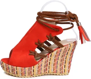 Women's Espadrilles Wedges Cross Strap Open Peep Toe Slope Sandals Fashion Platform High Heels Wedge Thick-Soled Boho Ethnic Beach Summer Casual Sandal Shoes