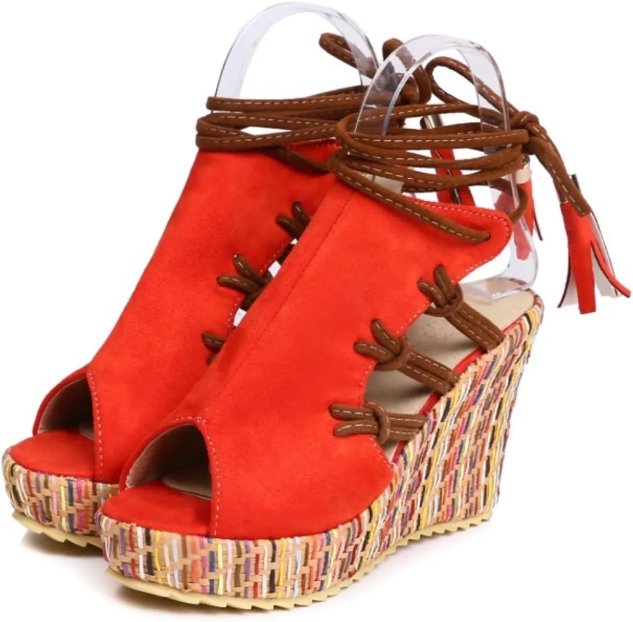 Women's Espadrilles Wedges Cross Strap Open Peep Toe Slope Sandals Fashion Platform High Heels Wedge Thick-Soled Boho Ethnic Beach Summer Casual Sandal Shoes