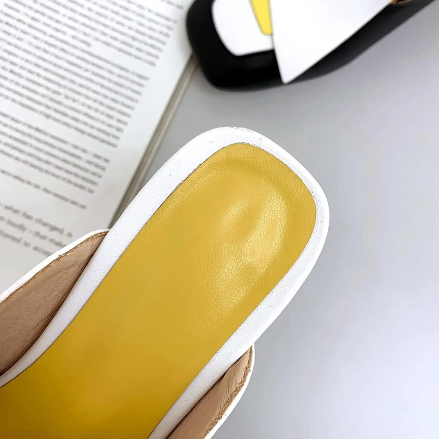 Women's Flat Mary Jane Mules Patent PU Leather Closed Square Toe Backless Slip on Slides Loafer Shoes