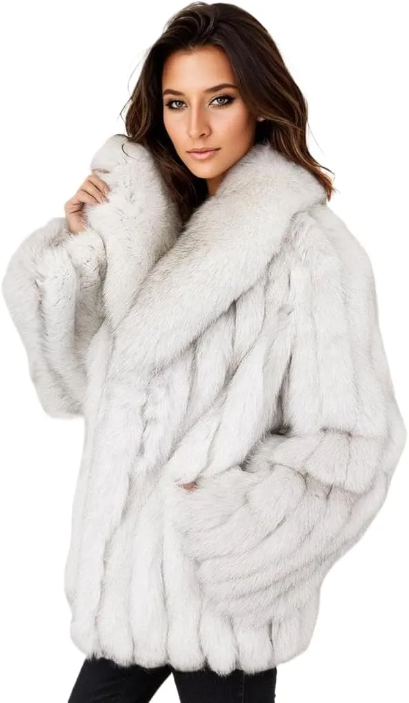 Womens Fuax Fur Coat Winter Warm Fluffy Faux Fur Parka Jacket Thick Plus Size Outerwear Overcoat